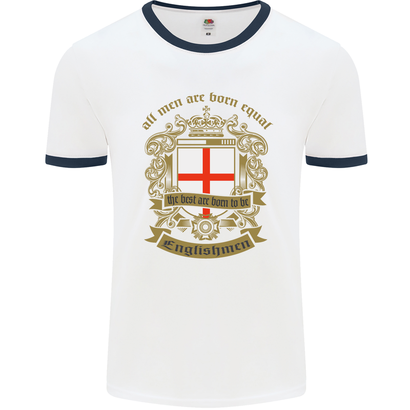 All Men Are Born Equal English England Mens White Ringer T-Shirt White/Navy Blue