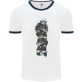 Monkey Music Ghetto Blaster Retro Funny Mens White Ringer T-Shirt White/Navy Blue