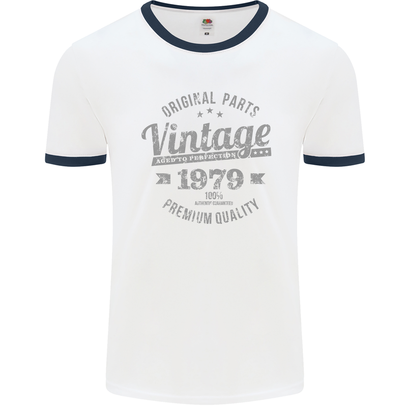 Vintage Year 44th Birthday 1979 Mens Ringer T-Shirt White/Navy Blue
