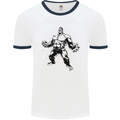 Muscle Man Gym Training Top Bodybuilding Mens White Ringer T-Shirt White/Navy Blue