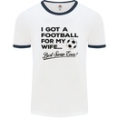 Football for My Wife Best Swap Ever Funny Mens White Ringer T-Shirt White/Navy Blue