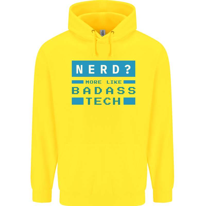 Nerd More Like Badass Teck Funny IT Tecky Childrens Kids Hoodie Yellow