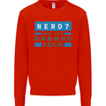 Nerd More Like Badass Teck Funny IT Tecky Kids Sweatshirt Jumper Bright Red