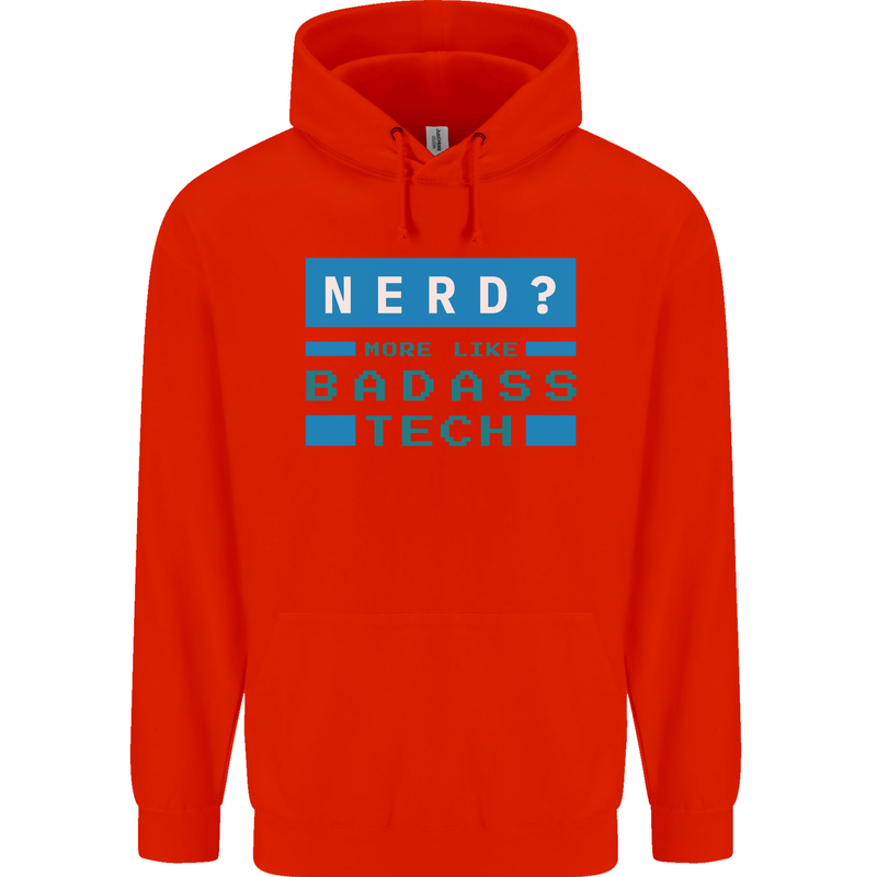 Nerd More Like Badass Teck Funny IT Tecky Mens 80% Cotton Hoodie Bright Red
