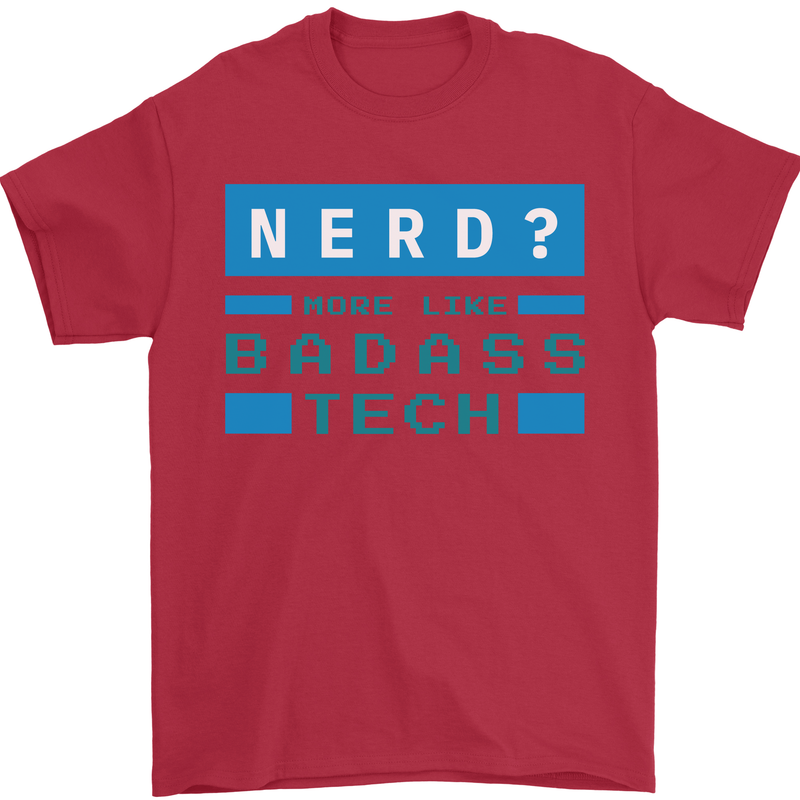 Nerd More Like Badass Teck Funny IT Tecky Mens T-Shirt 100% Cotton Red