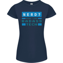 Nerd More Like Badass Teck Funny IT Tecky Womens Petite Cut T-Shirt Navy Blue