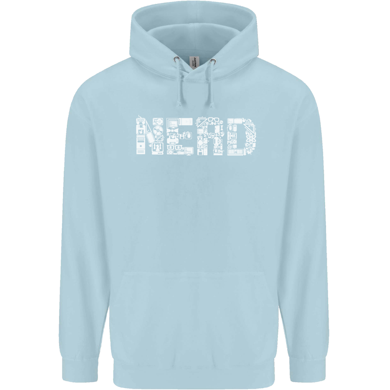 Nerd Word Art Geek Childrens Kids Hoodie Light Blue