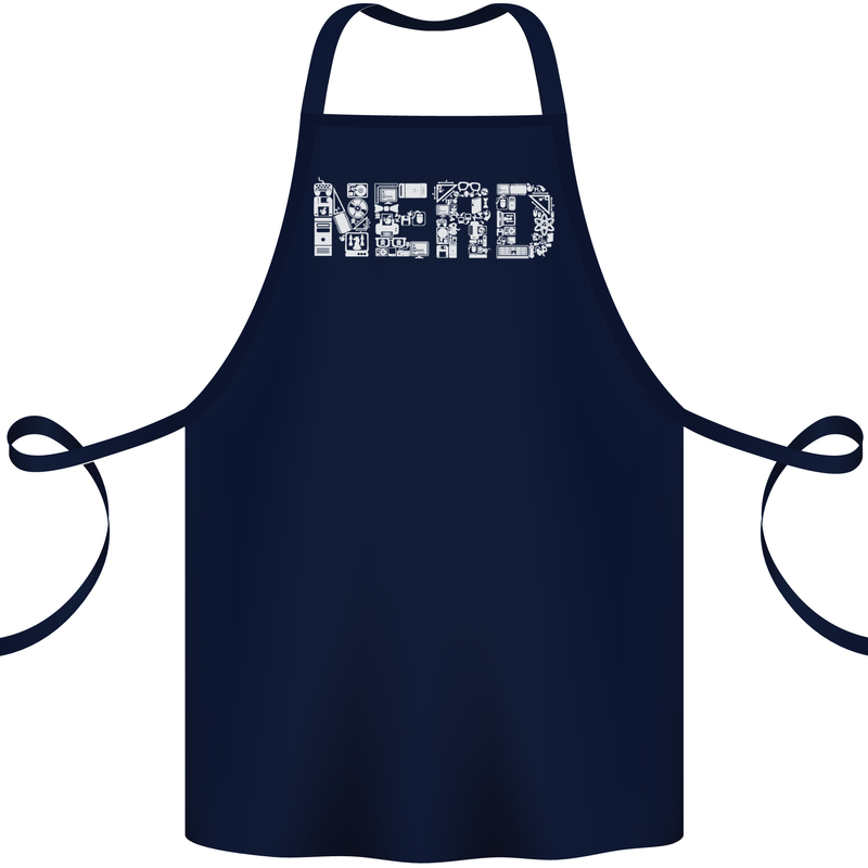 Nerd Word Art Geek Cotton Apron 100% Organic Navy Blue