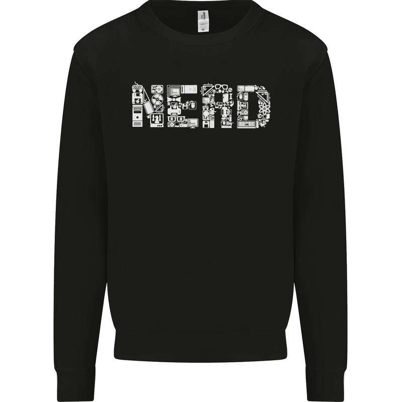 Nerd Word Art Geek Kids Sweatshirt Jumper Black