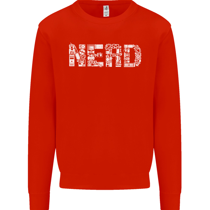 Nerd Word Art Geek Kids Sweatshirt Jumper Bright Red