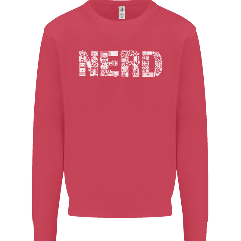 Nerd Word Art Geek Kids Sweatshirt Jumper Heliconia