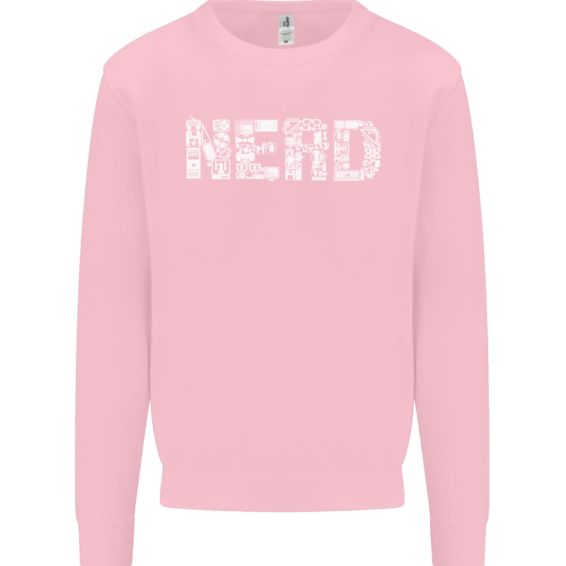 Nerd Word Art Geek Kids Sweatshirt Jumper Light Pink