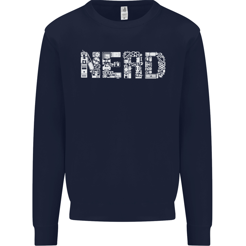 Nerd Word Art Geek Kids Sweatshirt Jumper Navy Blue