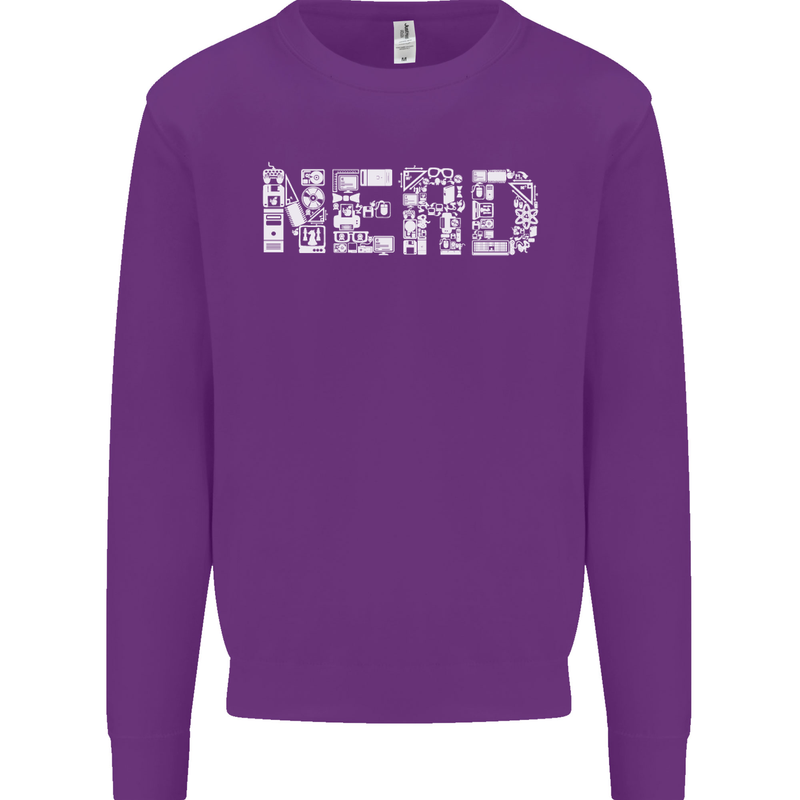 Nerd Word Art Geek Kids Sweatshirt Jumper Purple