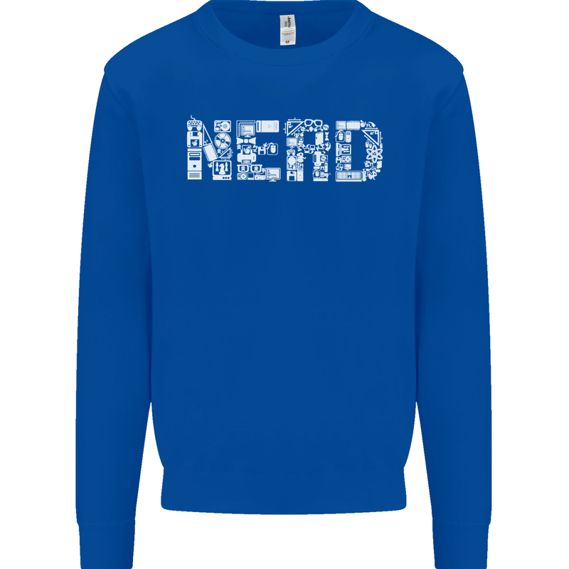 Nerd Word Art Geek Kids Sweatshirt Jumper Royal Blue