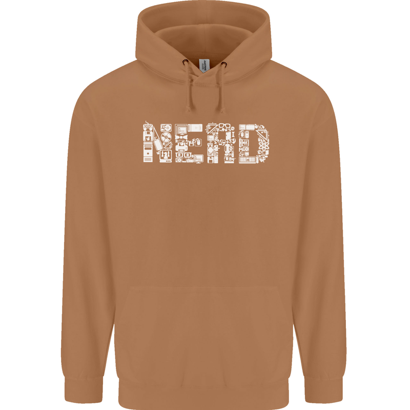 Nerd Word Art Geek Mens 80% Cotton Hoodie Caramel Latte