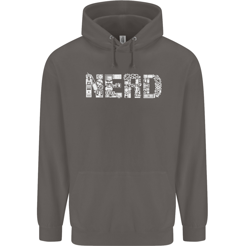 Nerd Word Art Geek Mens 80% Cotton Hoodie Charcoal