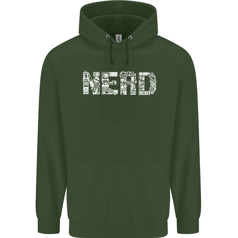Nerd Word Art Geek Mens 80% Cotton Hoodie Forest Green