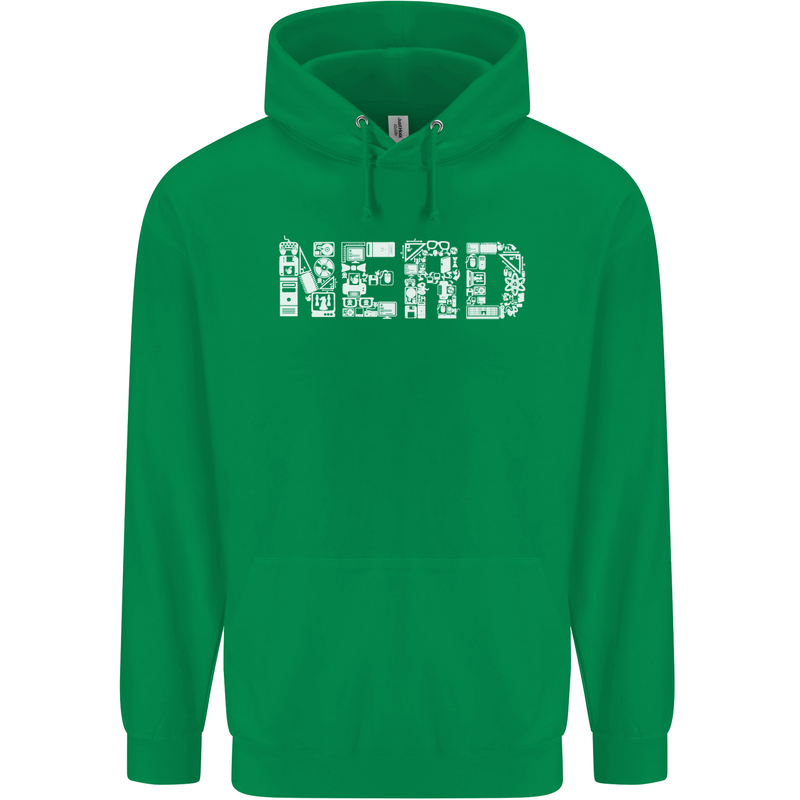 Nerd Word Art Geek Mens 80% Cotton Hoodie Irish Green