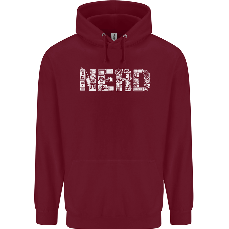 Nerd Word Art Geek Mens 80% Cotton Hoodie Maroon