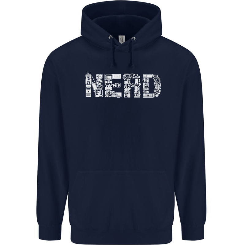 Nerd Word Art Geek Mens 80% Cotton Hoodie Navy Blue