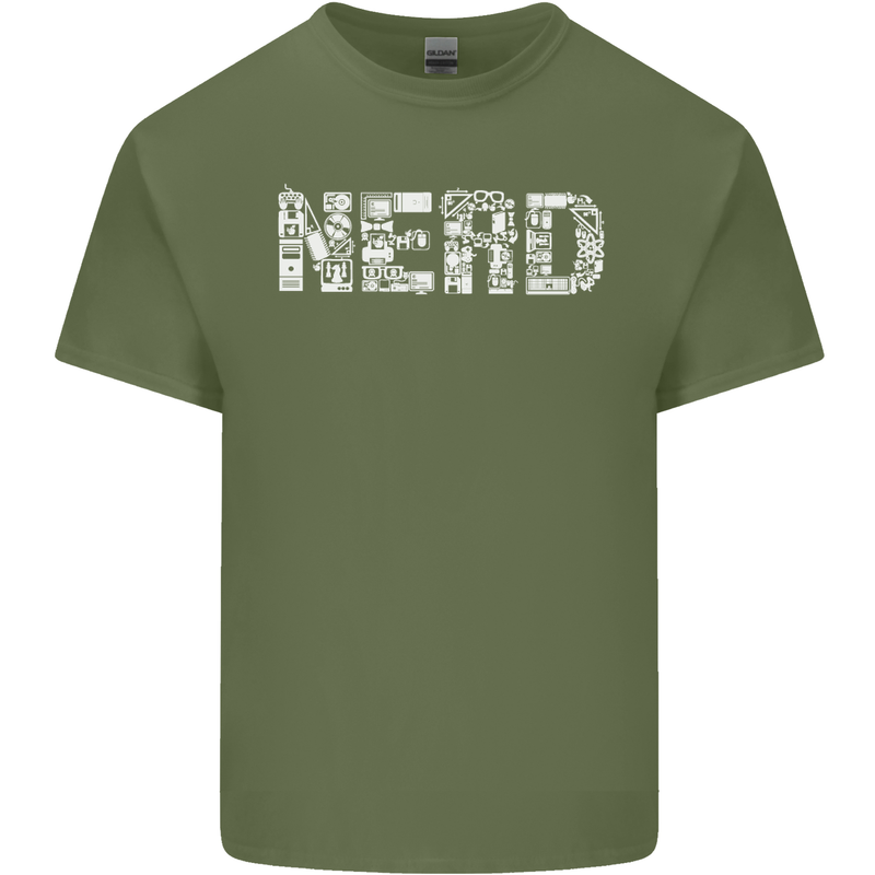 Nerd Word Art Geek Mens Cotton T-Shirt Tee Top Military Green