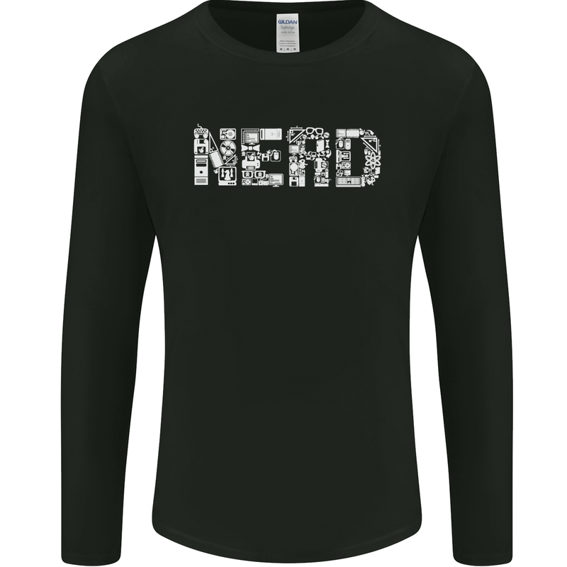 Nerd Word Art Geek Mens Long Sleeve T-Shirt Black