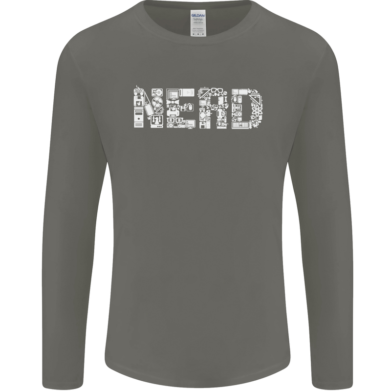Nerd Word Art Geek Mens Long Sleeve T-Shirt Charcoal