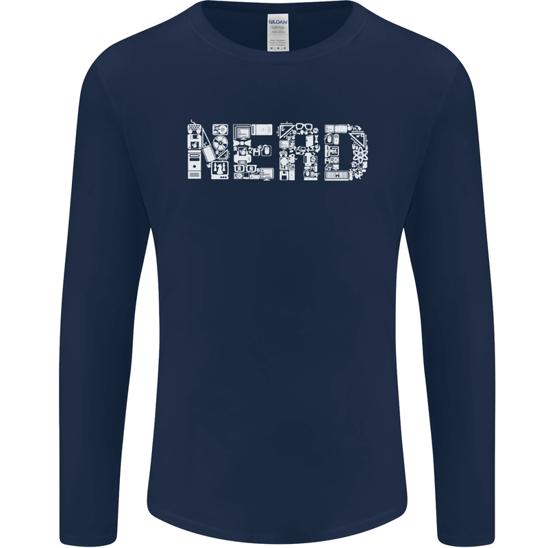 Nerd Word Art Geek Mens Long Sleeve T-Shirt Navy Blue