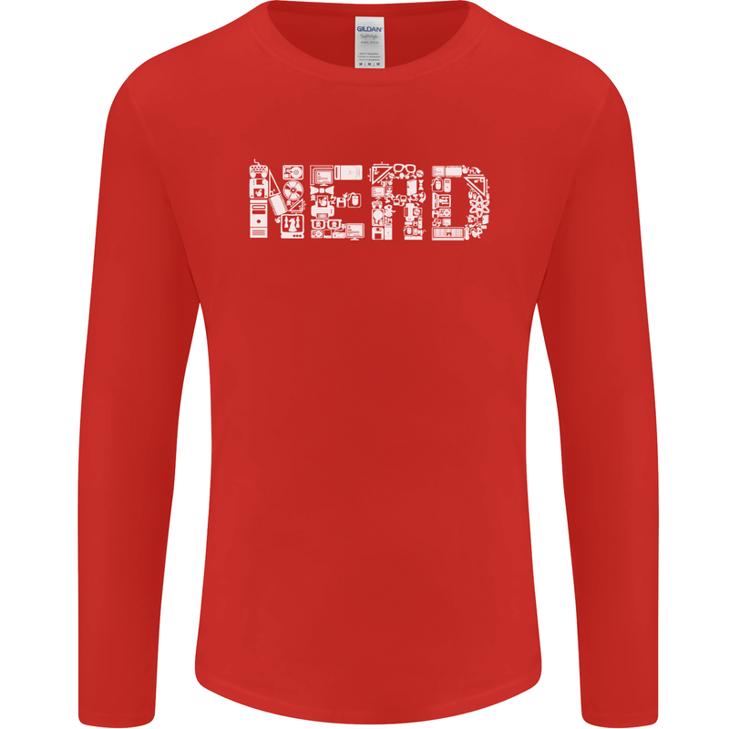 Nerd Word Art Geek Mens Long Sleeve T-Shirt Red