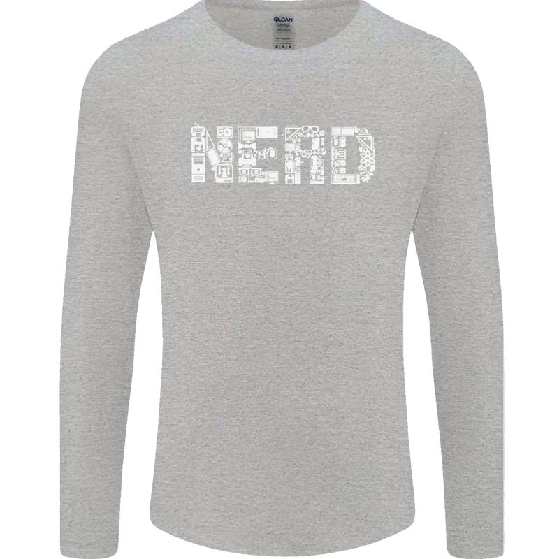Nerd Word Art Geek Mens Long Sleeve T-Shirt Sports Grey
