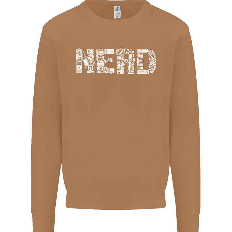Nerd Word Art Geek Mens Sweatshirt Jumper Caramel Latte