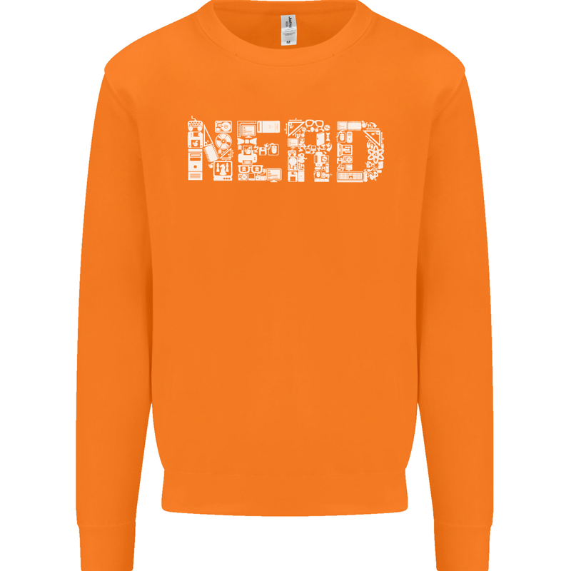 Nerd Word Art Geek Mens Sweatshirt Jumper Orange