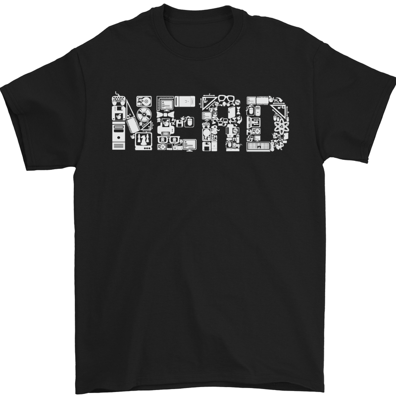 Nerd Word Art Geek Mens T-Shirt Cotton Gildan Black