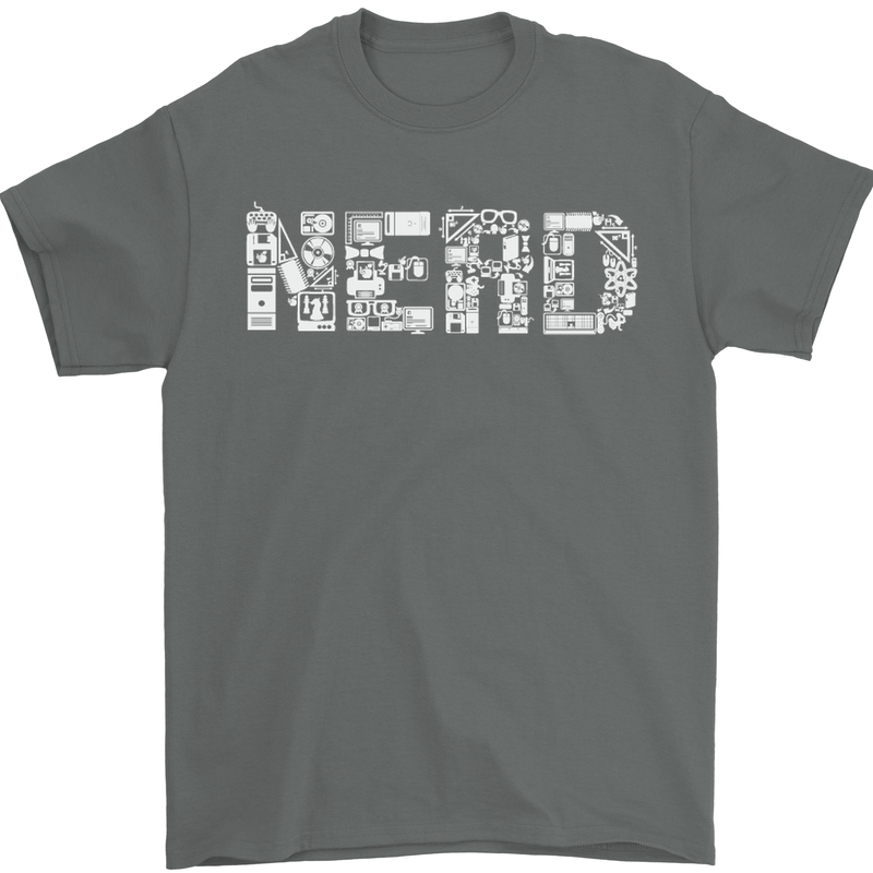 Nerd Word Art Geek Mens T-Shirt Cotton Gildan Charcoal