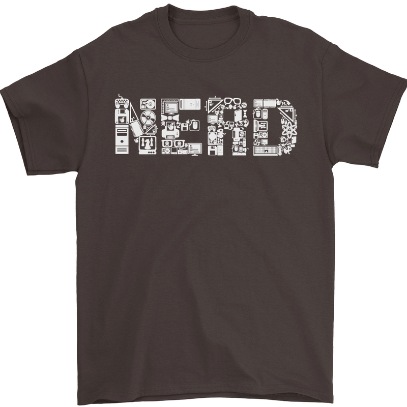 Nerd Word Art Geek Mens T-Shirt Cotton Gildan Dark Chocolate