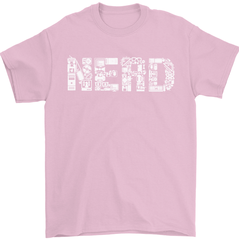 Nerd Word Art Geek Mens T-Shirt Cotton Gildan Light Pink