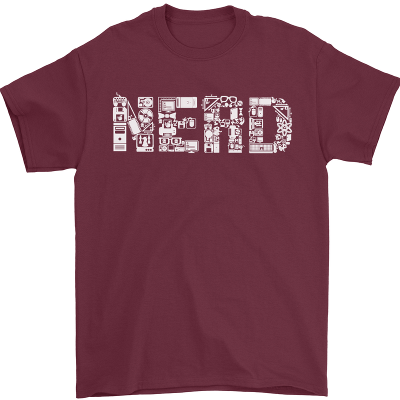 Nerd Word Art Geek Mens T-Shirt Cotton Gildan Maroon