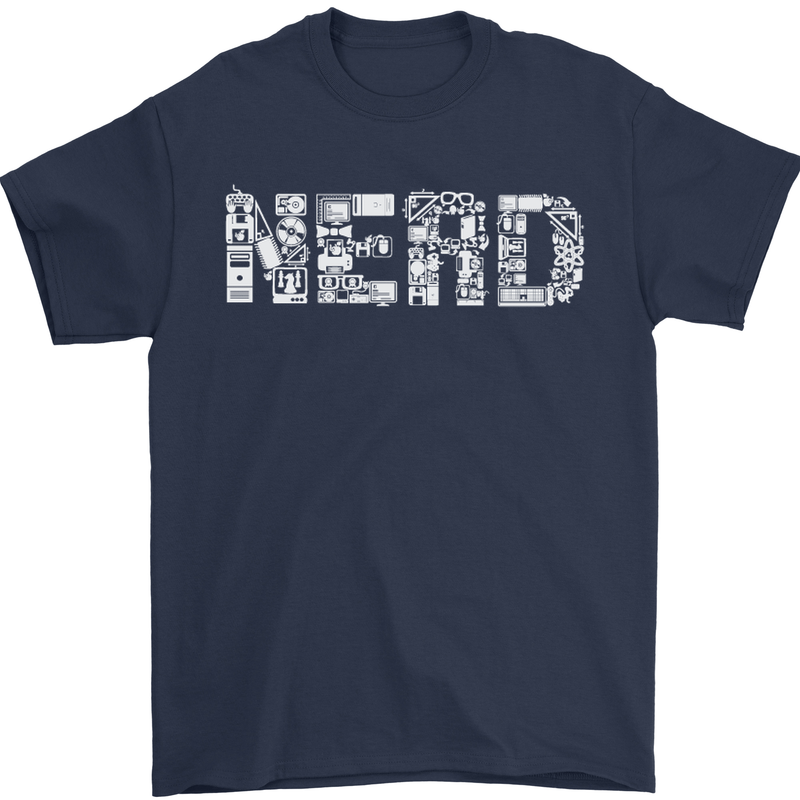 Nerd Word Art Geek Mens T-Shirt Cotton Gildan Navy Blue