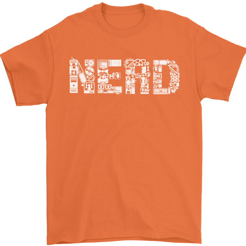 Nerd Word Art Geek Mens T-Shirt Cotton Gildan Orange