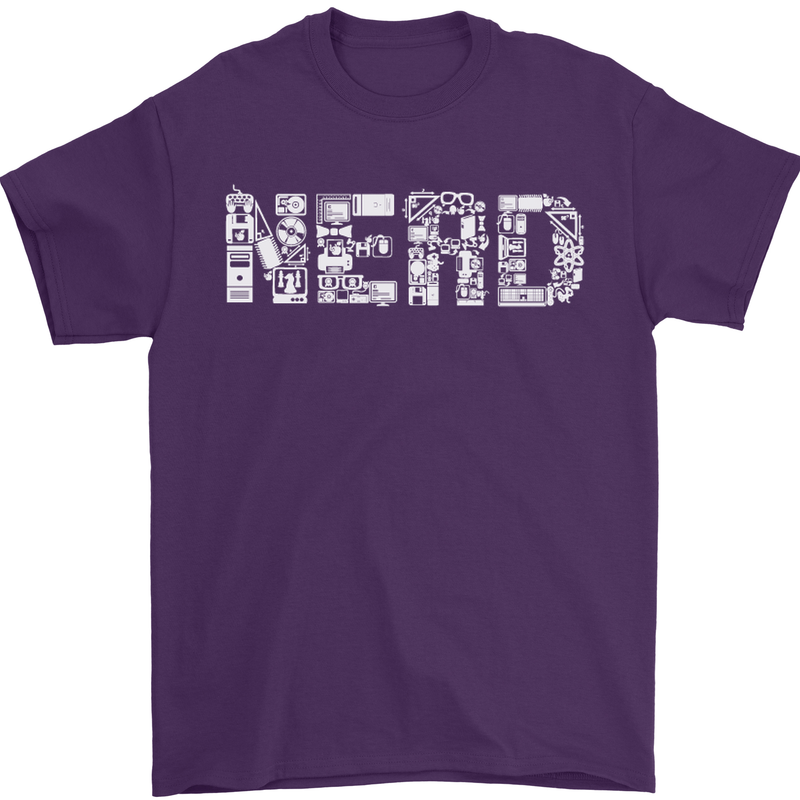 Nerd Word Art Geek Mens T-Shirt Cotton Gildan Purple