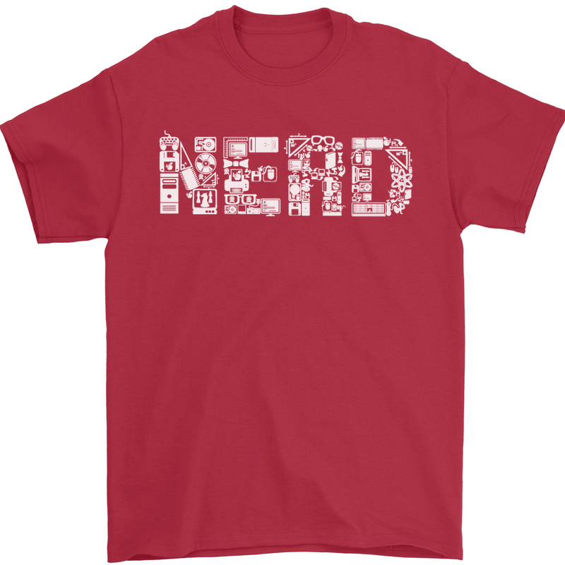 Nerd Word Art Geek Mens T-Shirt Cotton Gildan Red