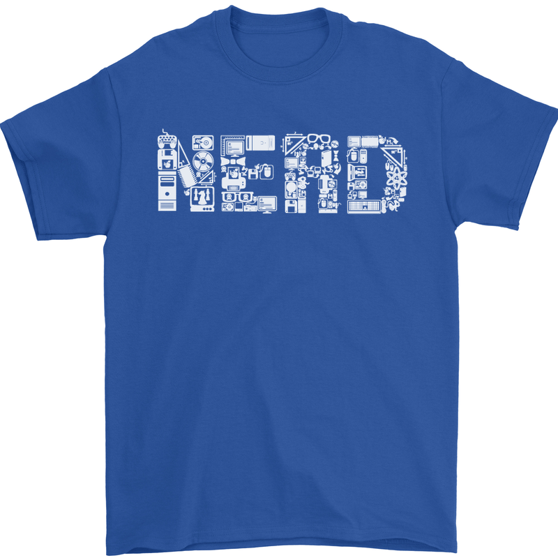 Nerd Word Art Geek Mens T-Shirt Cotton Gildan Royal Blue
