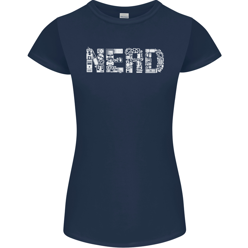 Nerd Word Art Geek Womens Petite Cut T-Shirt Navy Blue