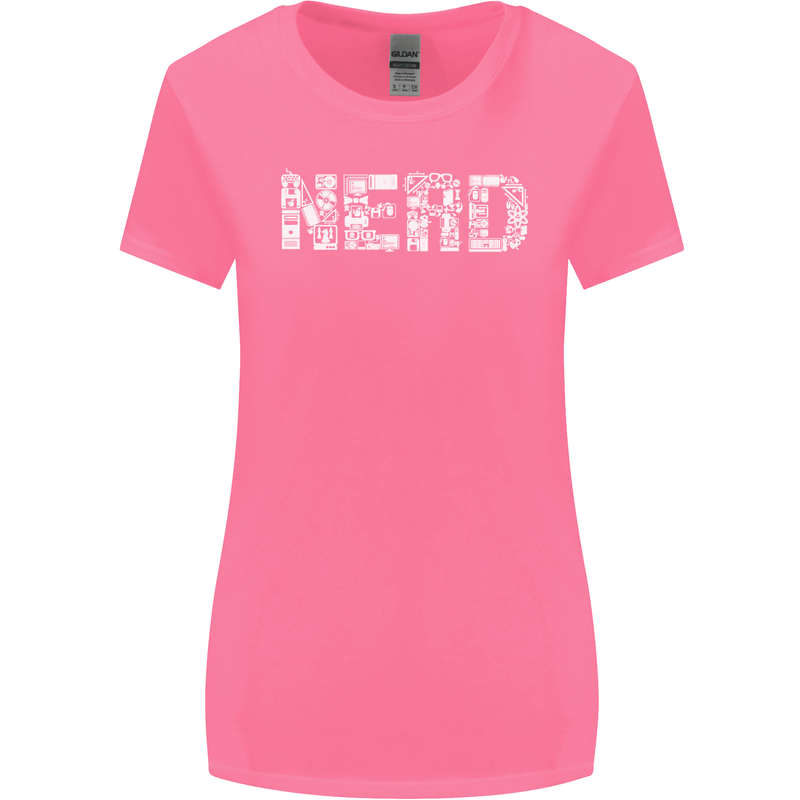 Nerd Word Art Geek Womens Wider Cut T-Shirt Azalea
