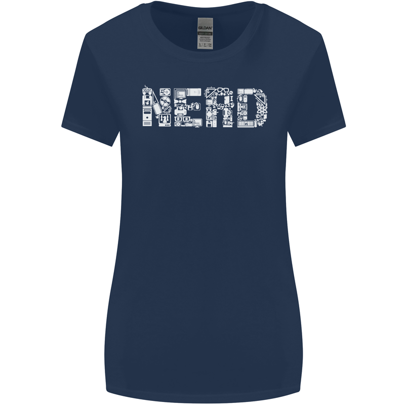Nerd Word Art Geek Womens Wider Cut T-Shirt Navy Blue
