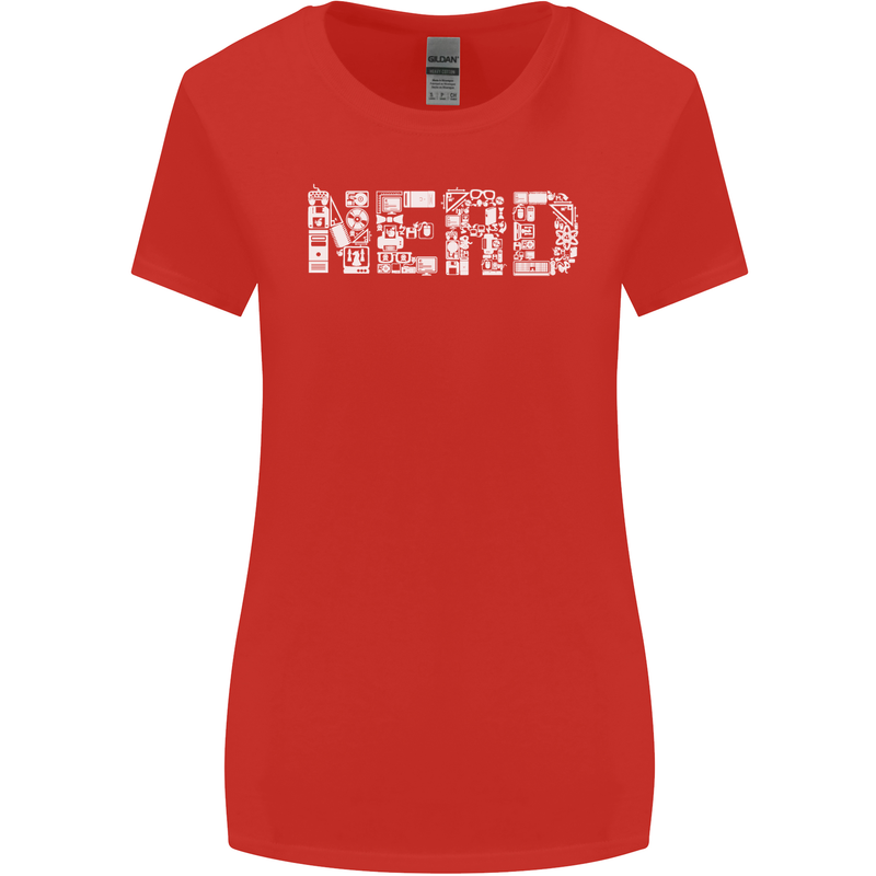 Nerd Word Art Geek Womens Wider Cut T-Shirt Red