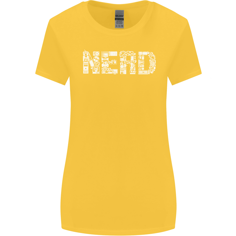 Nerd Word Art Geek Womens Wider Cut T-Shirt Yellow