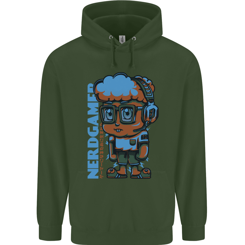 Nerd  Funny Gamer Gaming Mens 80% Cotton Hoodie Forest Green