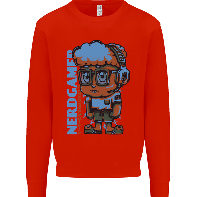 Nerd  Funny Gamer Gaming Mens Sweatshirt Jumper Bright Red